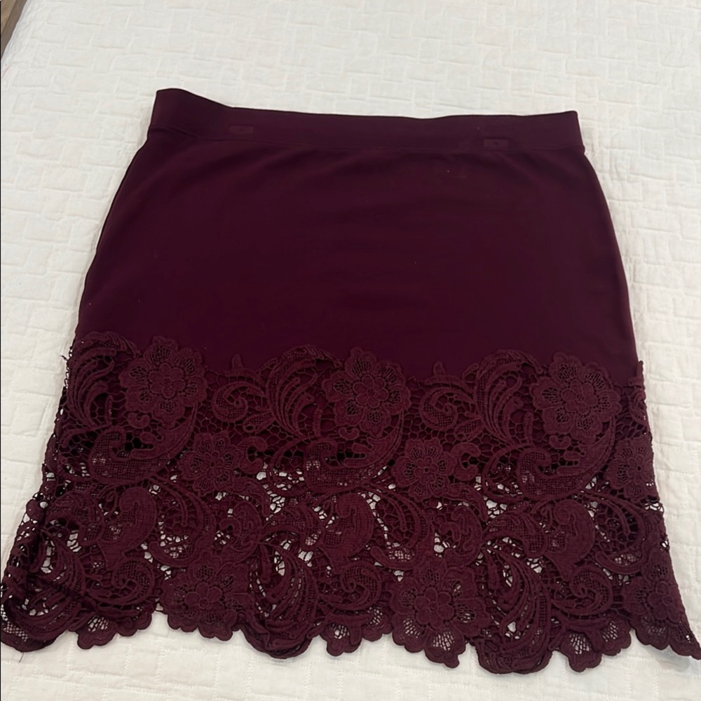 Haute Monde Burgandy Mini Pencil Skirt with Embellished Lace for Cocktail